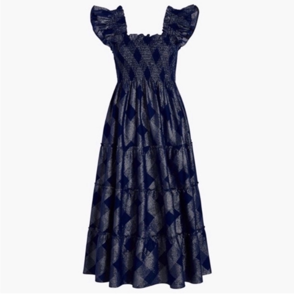 Hill House Home Ellie Nap Dress Navy Blue Glitter Silver Check